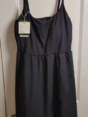 Halara Black Sleeveless Midi Dress Size Large NWT Asymmetrical Overlay